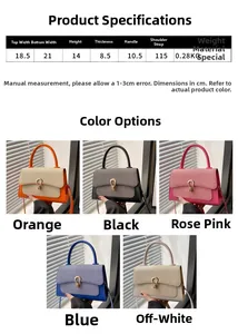 Size chart and dimensions for the vintage style leather handbag with metal buckle