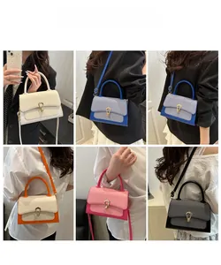 Collage showing various wearing styles of the multi-colored leather crossbody handbag