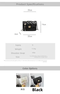Detailed technical chart showing dimensions and colors of the quilted chain bag