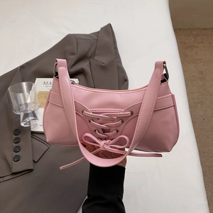 Borsa Baguette in Pelle PU Retrò con Fiocco Intrecciato per Donna Borsa Sottobraccio Minimalista in Tinta Unita
