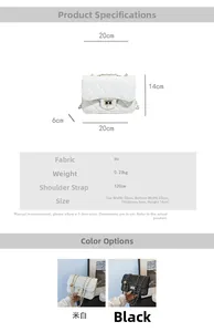 Detailed size specifications and color options for the quilted faux leather chain bag