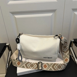 Women's Casual Canvas Crossbody Bag with Minimalist Nylon Shoulder Bag and Ethnic Geometric Wide Strap Letter Print Bag