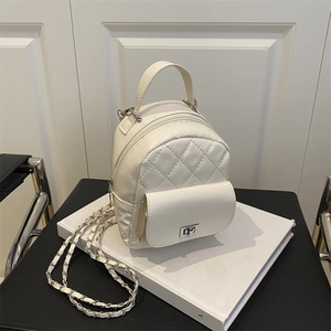 Women Mini Quilted Lattice Backpack Fashion PU Leather Chain Strap Small Daypack With Turn Lock Silver Hardware