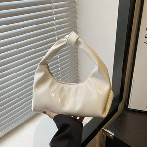 Women Fashion Knot Handle Hobo Bag Patent PU Leather Crescent Shoulder Bag Minimalist Urban Style Handbag For Daily Use