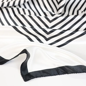 Classic 90x90cm black and white striped satin square scarf with elegant satin finish