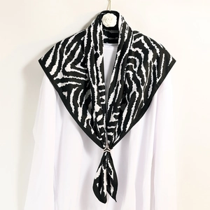 Classic zebra print 90x90cm square silk scarf with a metallic X-shape buckle clip