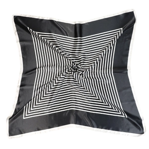 Classic 90x90cm square silk scarf with black and white geometric striped pattern