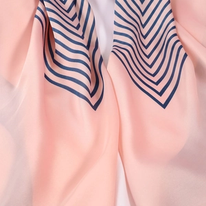 Pink and navy striped silk scarf for women featuring a lightweight geometric design