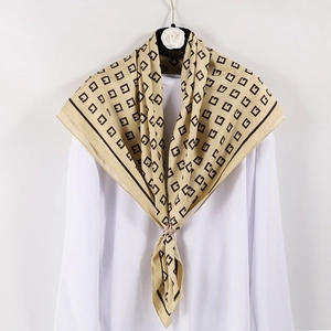 Square Scarf Elegant Letter Print Twill Satin Hair Bandana Head Wrap Fashion Accessory For Women