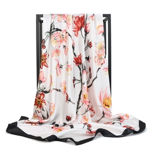 Elegant Floral Print Satin Square Scarf Satin Feel Headscarf Large Fashion Neck Wrap For Women