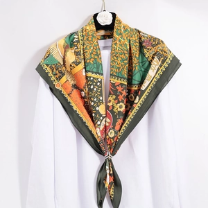 Fortune tree print silk scarf for women large 90x90cm twill satin headscarf wrap