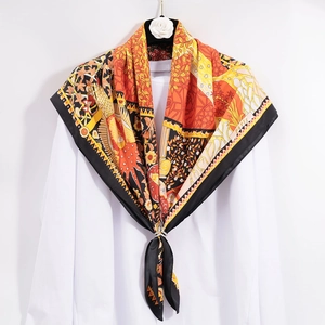 Elegant Printed Square Scarf For Women Vintage Twill Satin Large Hijab Wrap Retro Floral Shawl Headwear