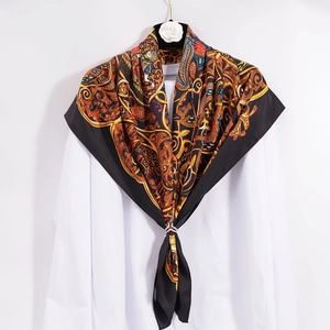 Pañuelo Cuadrado de Satén de Lujo con Estampado de Cachemira Barroca para Mujer Grande Elegante de Seda Hijab Accesorios de Moda