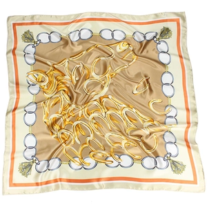 90cm satin scarf with equestrian chain print and golden horsebit patterns for women