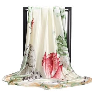 Elegant Chinese silk scarf with lotus ink painting hanging in a black frame