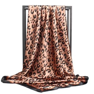 Women Leopard Print Satin Square Scarf Large Animal Pattern Silk Feel Neck Scarf Fashion Bandana Headscarf Shawl Wrap Gift
