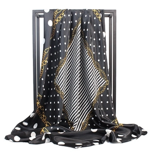 Foulard Carré Imprimé À Pois En Satin De Satin Artificielle Bandana Motif Chaîne Élégant Rétro Femme