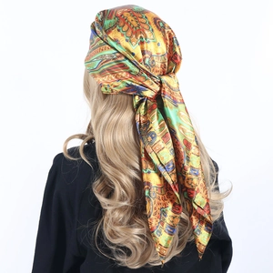 Paisley Print Square Scarf Satin Imitation Satin Vintage Headband For Women Casual Large Hair Wraps