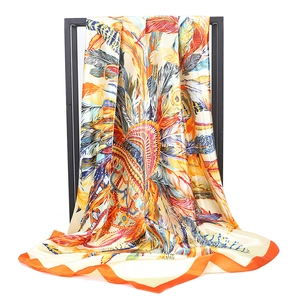 Large Square Scarf Satin Satin Like Feather Print Fashion Bandana Headscarf Shawl For Women Elegant Summer Accessory