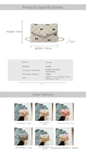 Detailed size chart for corduroy crossbody bag with embroidery accents and dimensions