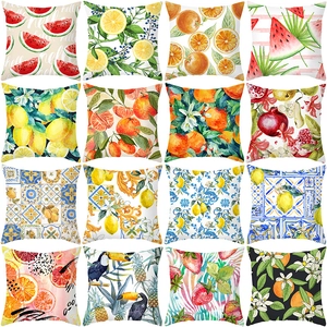Nordischer Pfirsichhaut Deko Kissenbezug Quadratisch Frucht Wassermelone Zitrone Druck Kissenhülle Für Sofa Wohnzimmer Deko
