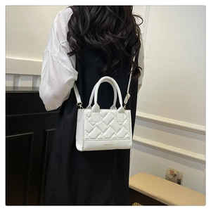 White quilted PU leather crossbody bag with top handle and FASHION & BAGS logo detail