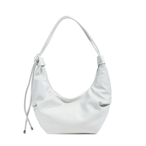 Chic white pleated PU leather hobo bag with a stylish knotted strap for women