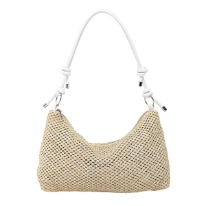 Lightweight straw tote bag with white rope straps for summer vacation or casual daily wear