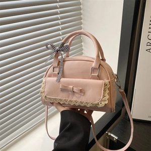 Sac à Épaule Femme Style Sweet Lolita en Cuir PU Avec Bordure en Dentelle et Nœud Sac à Main Sacoche à Ruban