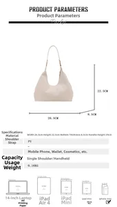 Detailed size chart and capacity guide for this white PU leather shoulder bag