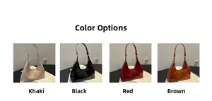 Detailed color selection showing patent leather hobo bags in khaki black red and brown