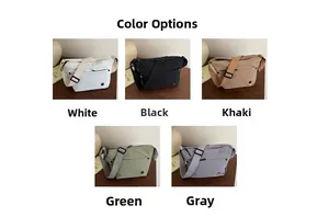 Multi-color collection of nylon crossbody bags in white, black, khaki, green, and grey