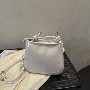 Women Retro PU Leather Small Square Shoulder Bag With Knot Strap Fashion Minimalist Underarm Messenger Crossbody Bag