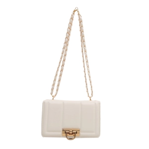 Elegant cream white chain shoulder bag with vertical quilting and gold D-ring hardware