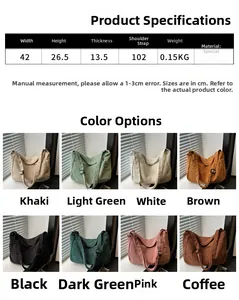 Specifiche delle dimensioni e 8 opzioni di colore per la borsa hobo in velluto