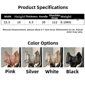 Size specifications and dimension details for the PU crescent shoulder bag with strap lengths