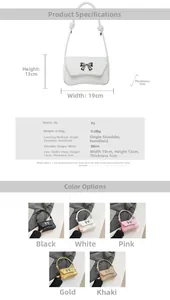 Detailed dimensions and multi-color options of the PU leather butterfly bow handbag
