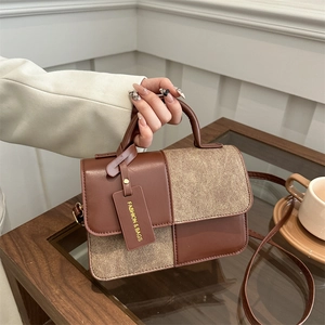 Sac Bandoulière Femme Petit Carré Cuir PU Épissure Couleur Contraste Poignée Supérieure Rétro Mode Sac À Main Pour Usage Quotidien