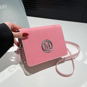 Women Vintage PU Leather Crossbody Bag Small Square Shoulder Bag With Metal M Logo Woven Texture Flap Messenger Bag
