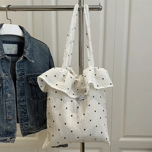Women Floral Ruffle Shoulder Bag Fairy Style Large Capacity Seersucker Tote Bag Chiffon Handbag For Daily Vacation