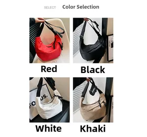 Detailed four-color comparison of stylish canvas crescent crossbody bags with adjustable straps