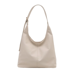 Large off-white PU leather hobo shoulder bag with adjustable strap and dual stitching
