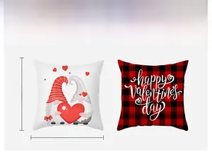 Detail view of 45x45cm Valentine's Day pillow covers with gnome and red plaid patterns