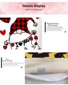 Detail of red gnome pillowcase showing high-quality digital printing and fine stitching