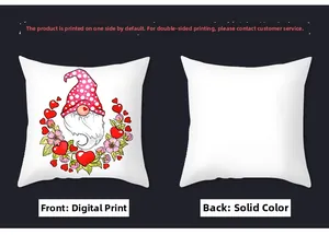 Front and back view of cartoon gnome pillowcase with red heart digital printing