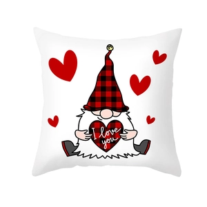Cartoon gnome Valentine's Day pillowcase with I Love You heart on white peach skin fabric