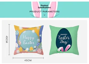 Dettaglio della federa Happy Easter con stampa di coniglietti e dimensioni 45x45cm