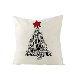 Texture détaillée de la taie d'oreiller de Noël en lin avec sapin écrit et étoile rouge