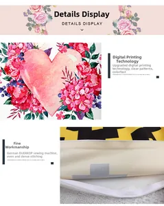 Detail of digital floral heart print and uniform stitching on peach skin pillowcase