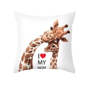 Federa per cuscino in pelle di pesco con giraffe e stampa I Love My Mom